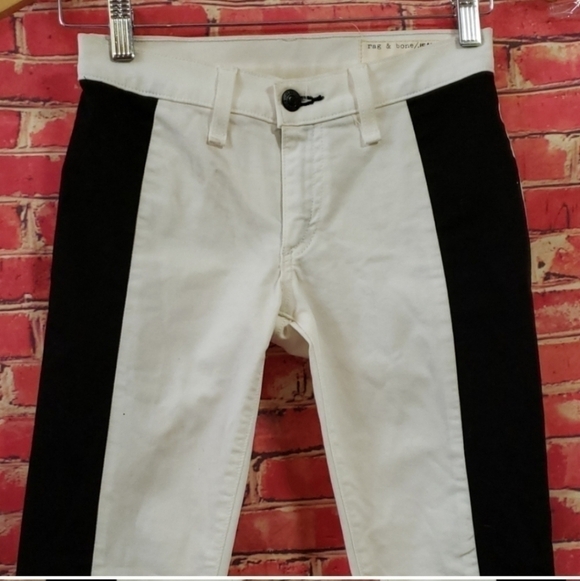 Rag & bone Mid-Rise Skinny Jeans in white with black tuxedo stripe Size 25 - Picture 9 of 14